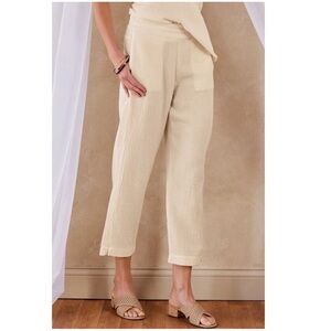 SOFT SURROUNDINGS Women Size S Ivory Beach Bound Gauze Straight Leg Cropped Pant